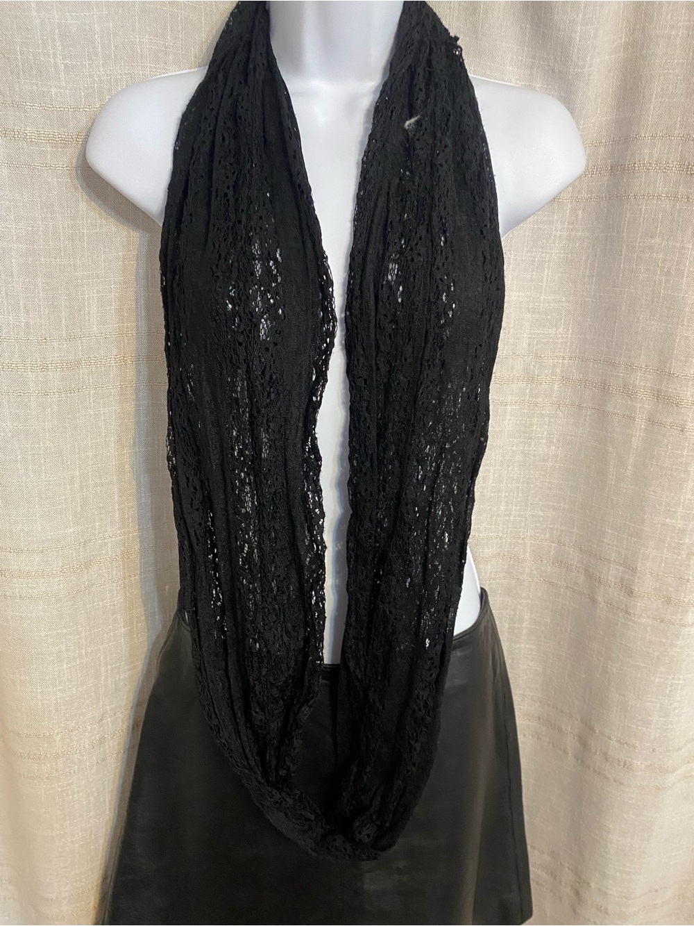 Black Lace Infinity Scarf Sheer Floral Mesh Knit Loop Wrap Dark Romantic